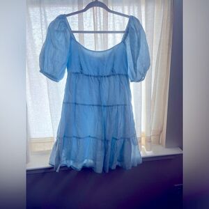 NIA baby blue babydoll dress; brand new, never worn. Feels and looks like linen!